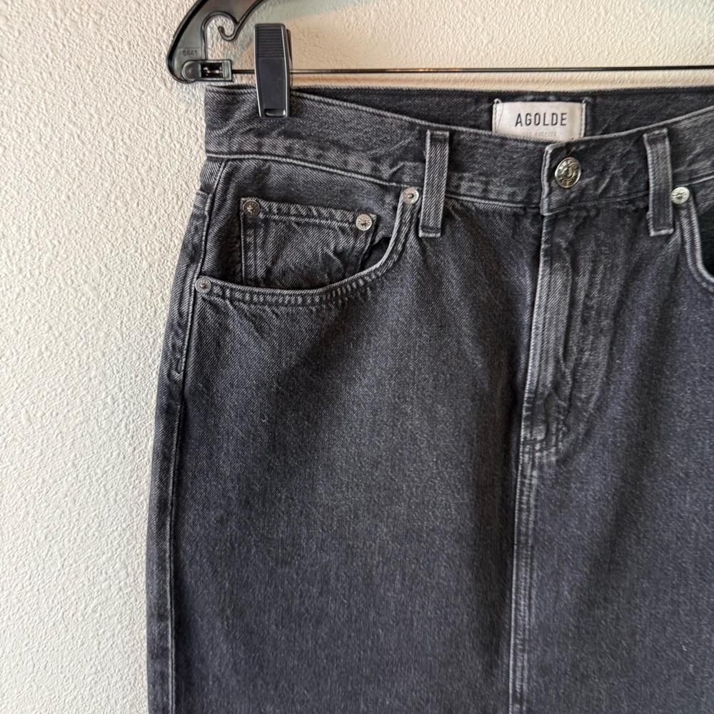 AGOLDE Leif Low Slung Jean Skirt Spider Black Denim Casual Women’s Size 25 - Picture 6 of 14